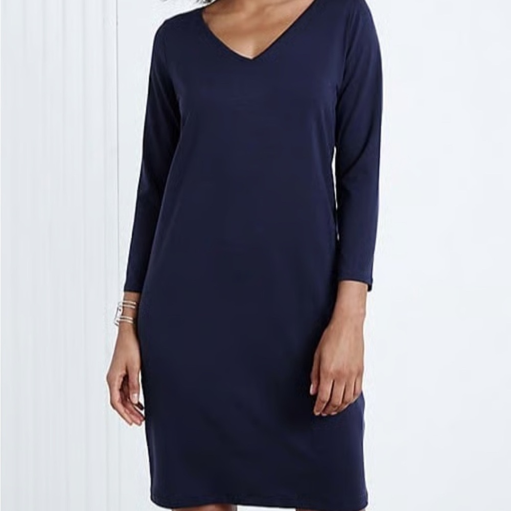 Eileen Fisher Blue Viscose Stretch V-Neck Shirt Dress Women’s Sz M